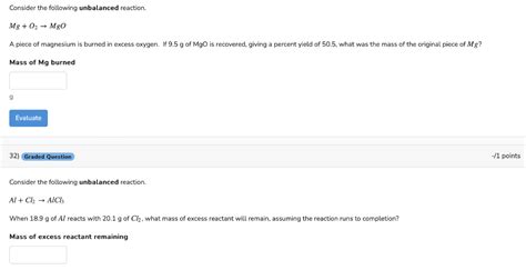 Solved Consider The Following Unbalanced Reaction Mg O Mgo Chegg