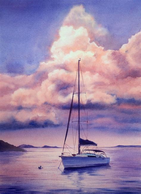 Sailboat Painting - Yacht Art - Ship Painting - Coastal Landscape ...