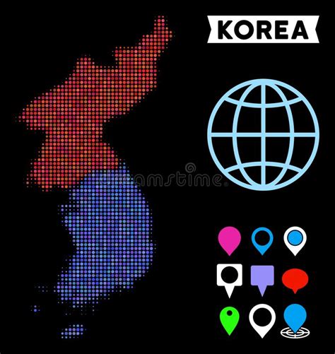 Dotted Halftone North And South Korea Map Stock Vector Illustration