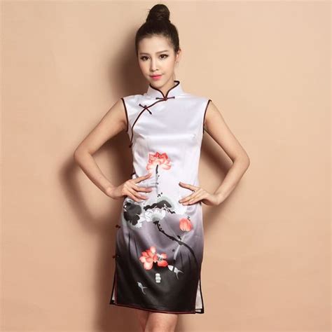 Custom Made Beautiful Lotus Flowers Silk Cheongsam Qipao Dress Dress