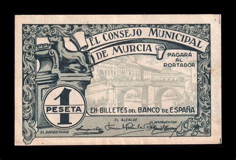 España Billete Local Guerra Civil Murcia 1 Peseta 1937 Sc aUnc