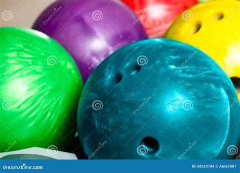 Bowling Balls in Ten Pin or Bowling Alley Stock Photo - Image of ...