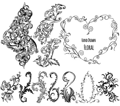 Hand Drawn Decorative Floral Vector Pack 01