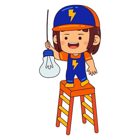 Personaje De Dibujos Animados De Una Chica Electricista Vector Premium