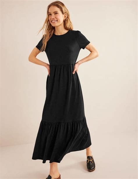 Tiered Easy Jersey Midi Dress Black Boden Us