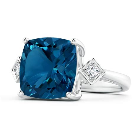 Cushion London Blue Topaz Ring With Diamonds Angara