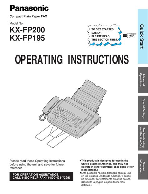 PANASONIC KX-FP200 OPERATING INSTRUCTIONS MANUAL Pdf Download | ManualsLib