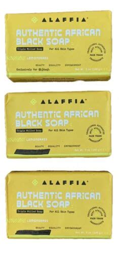 Lot 3 Bars Alaffia Authentic African Black Soap Triple Milled Lemongrass 5oz Ea Ebay