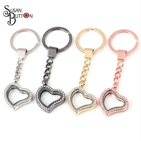 Pcs Lot Mix Colors Rhinestone Crystal Heart Memory Locket Keychain