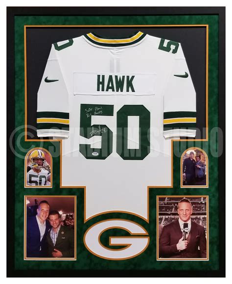 A. J. Hawk Autographed Framed Packers White Jersey - The Stadium Studio