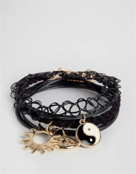 Asos Pack Of 4 Tattoo And Charm Layering Bracelets Asos Jewelry