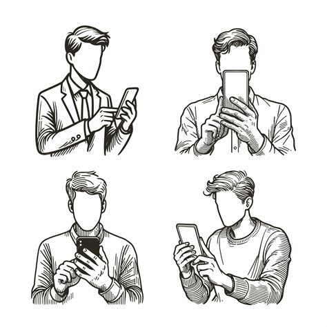 Premium Vector Hand Drawn Black And White Vector Man Holding Smartphone