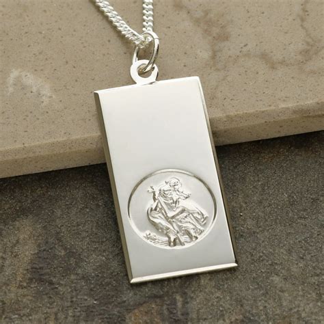 Sterling Silver Rectangle St Christopher Pendant Ingot Style Saint