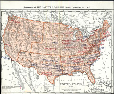 US New National Army & National Guard Camp Location Map 11/11 1917