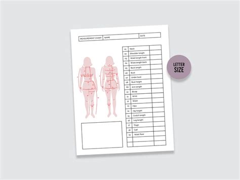 sewing measurement chart body size chart sewing worksheet instant
