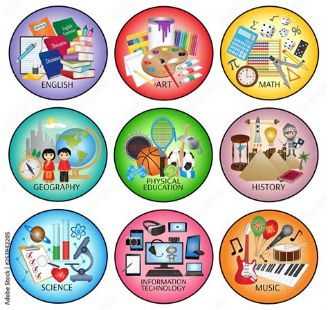 Education Web Icons School Subject Areas English Art Math