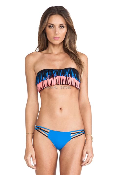 Newest Fringe Bandeau Swimsuit Bikini Vintage Sexy Women Bandage