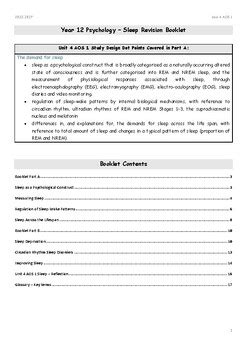 Vce Psychology Unit Aos Sleep Revision Booklet Tpt