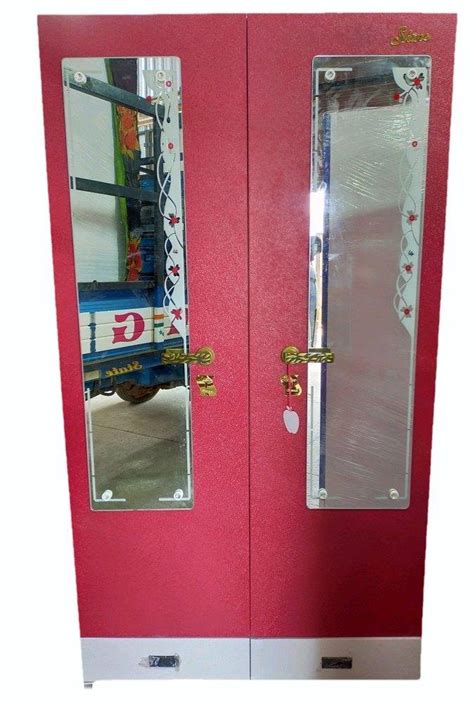 2 Door With Locker Red And White Double Doors Mild Steel Almirah 8