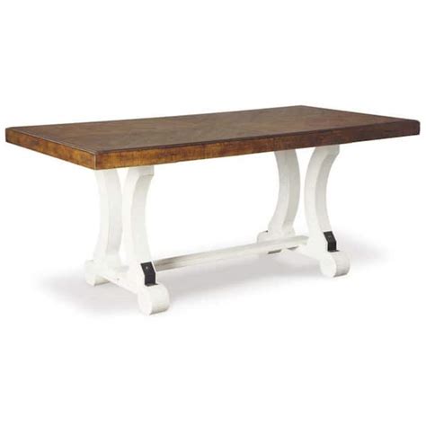 Benjara In White And Brown Wood Double Pedestal Dining Table Seat