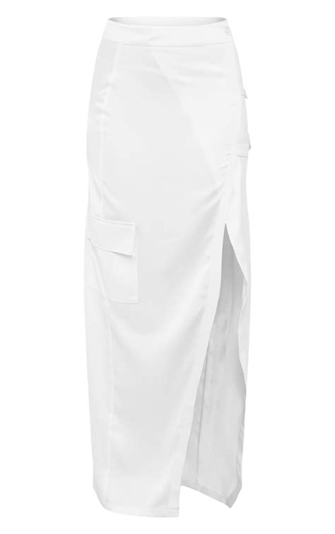 White Satin Buckle Side Maxi Skirt Bottoms Prettylittlething Ksa