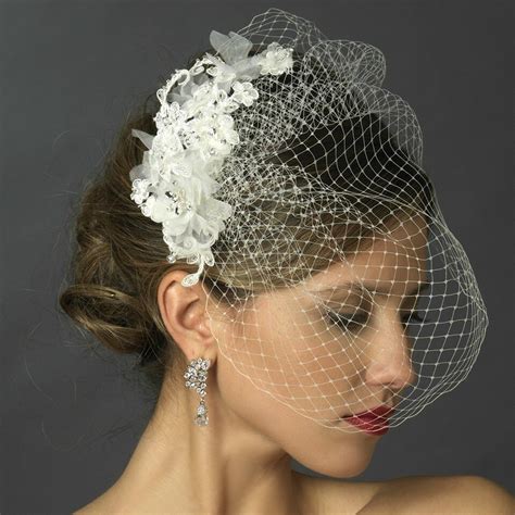 White Birdcage Veil With Crystal And Lace Fascinator Bridal Veils And Headpieces Floral