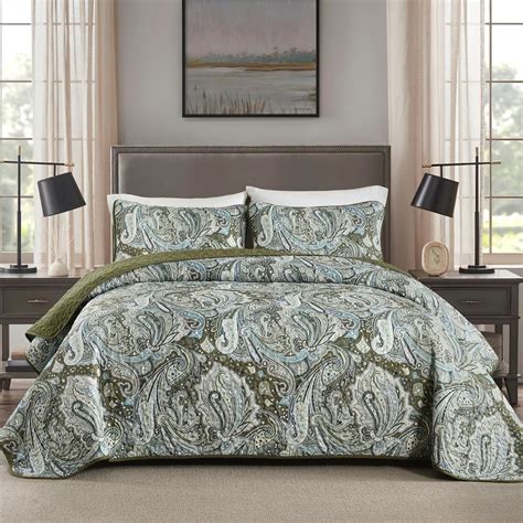 Amazon Green Paisley Quilt Set King Size Boho Paisley Bedspread