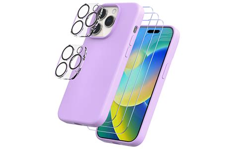 Trianium 6 In 1 Designed For Iphone 14 Pro Max Case Silicone Lavender With 3 Pack Screen