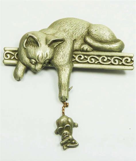 Jj Cat And Mouse Brooch Gillian Horsup Vintage Costume Jewellery