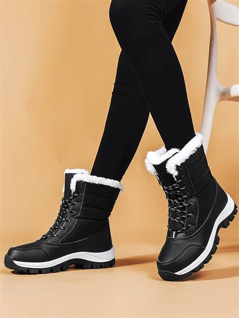 Lace Up Front Thermal Lined Snow Boots SHEIN UK