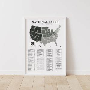 US National Parks Map And Checklist Poster US National Parks Etsy