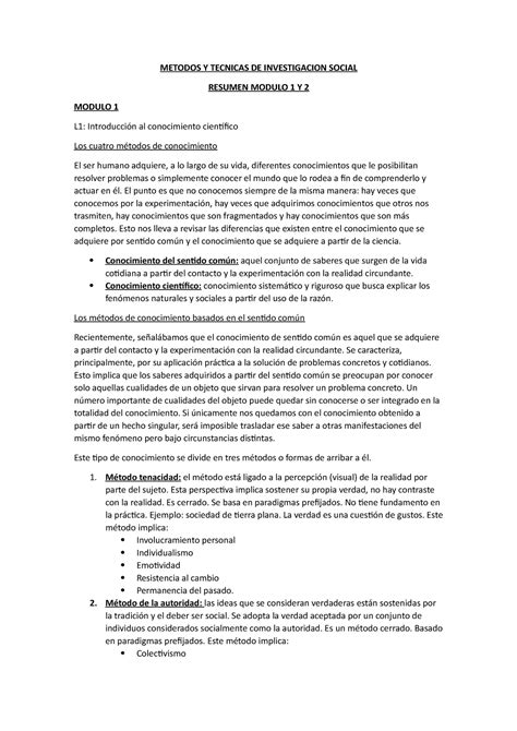 Resumen Modulo Y Metodos Y Tecnicas De Investigacion Social