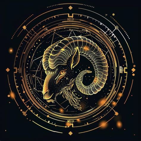 Golden Aries Zodiac Sign In Mystical Astrological Circle Premium Ai