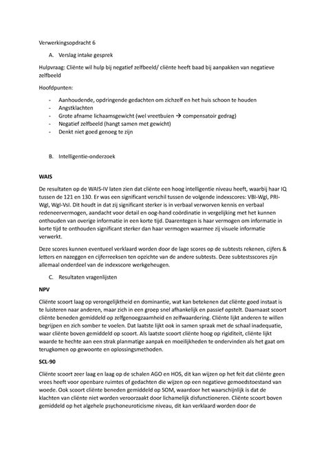 Verwerkingsopdracht Verslag Intake Gesprek Hulpvraag Cli Nte Wil