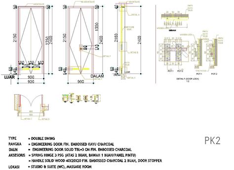 Elevation and section design of double swing door in AutoCAD 2d drawing, CAD file, dwg file ...