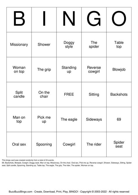 Sex Positions Bingo Cards To Download Print And Customize