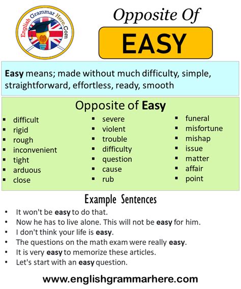 Opposite Of Easy Antonyms Of Easy Meaning And Example Sentences English Grammar Here