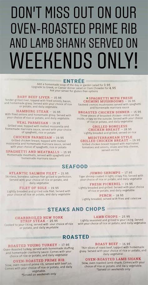 Menu Au Walters And Neptunes Restaurant Port Colborne