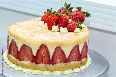 Strawberry Naked Cake With The Photo In The Fruit Above The Cake With The Dough On The Top And