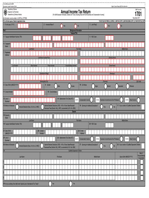 2011 Ph Bir Form 1701 Fill Online Printable Fillable Blank Pdffiller