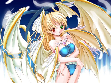 Y Jinn Bahamut Chaos Angels Chaos Angels 1girl Angel Wings Bat Wings Blonde Hair