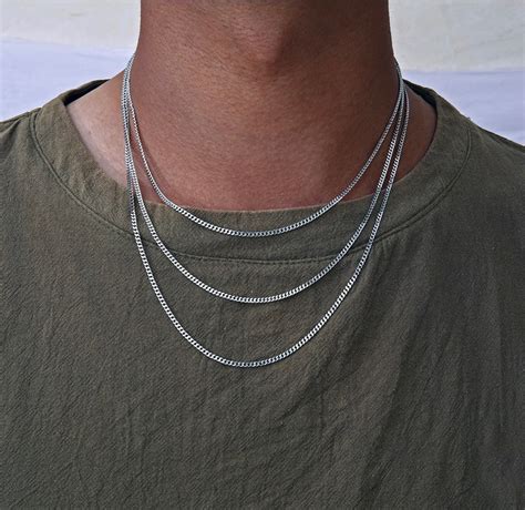 Silver 2mm Chain Necklace Cuban Mens Chain Thin Silver Chain For Men