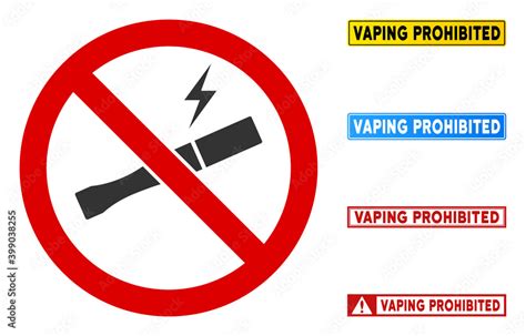 No Vaping Sign With Badges In Rectangular Frames Illustration Style Is