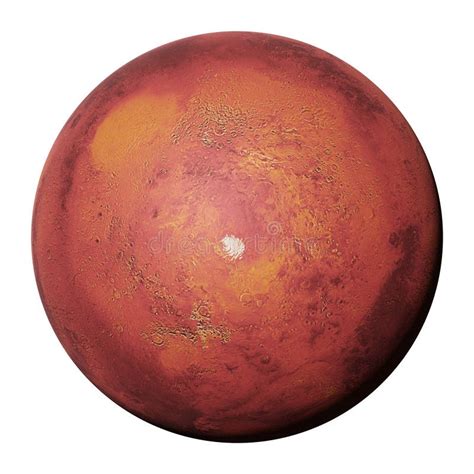 Planet Mars Red Planet With South Polar Ice Cap Isolated On White