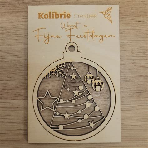 Houten Kerstkaart Kerstbal Kolibrie Creaties