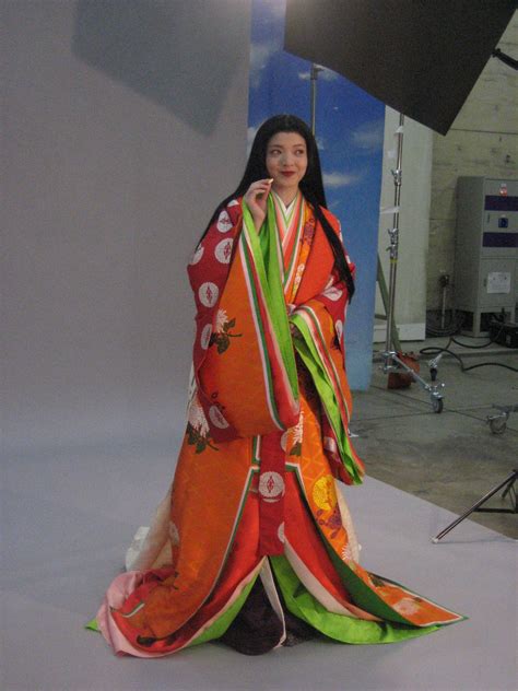 A Woman Dressed In Junihitoe Japanese Traditional Dress Heian Era