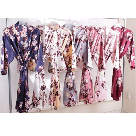 Albornoz Floral Para Mujer Kimono Corto De Sat N De Seda Vestido De