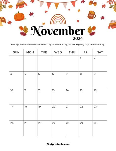 Free Printable Editable Fillable November 2024 Calendars With