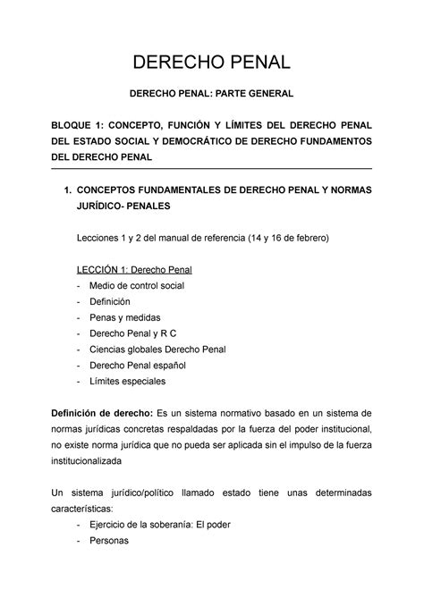 Derecho Penal Derecho Penal Derecho Penal Parte General Bloque 1