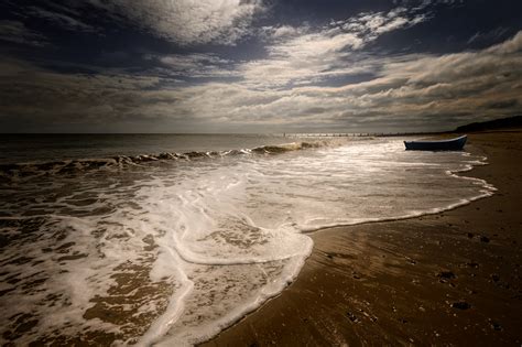 Wallpaper Sunlight Boat Sunset Sea Rock Shore Sand Reflection